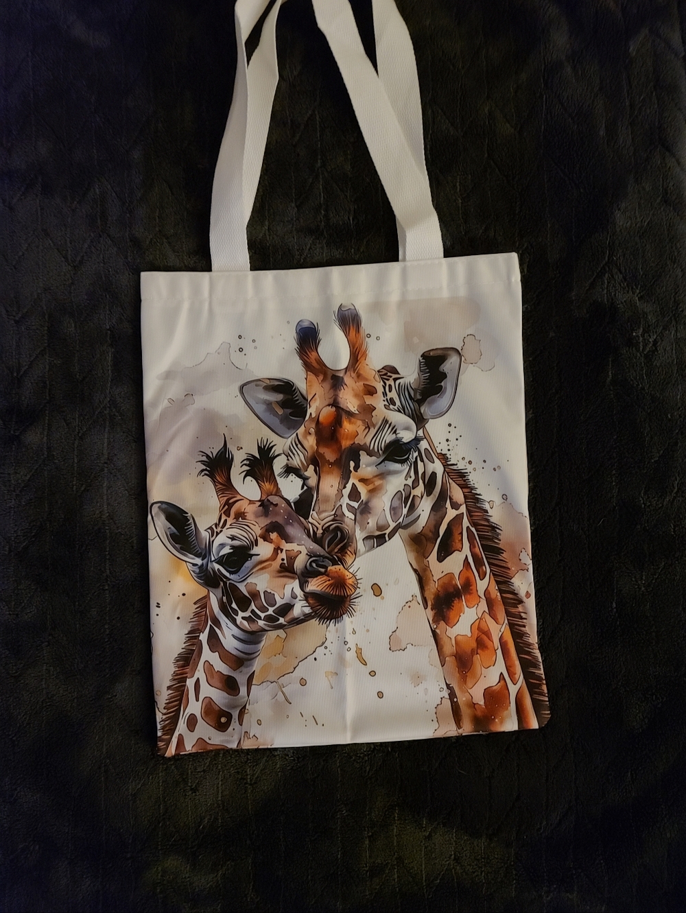 White Tote Bag with Orange & Brown Giraffe Print